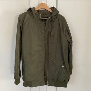 Obey long bomber winter hooded army green jacket